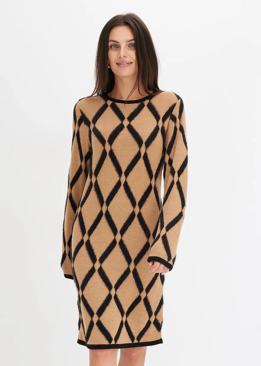 Strickkleid mit Rautenmuster aus Federgarn