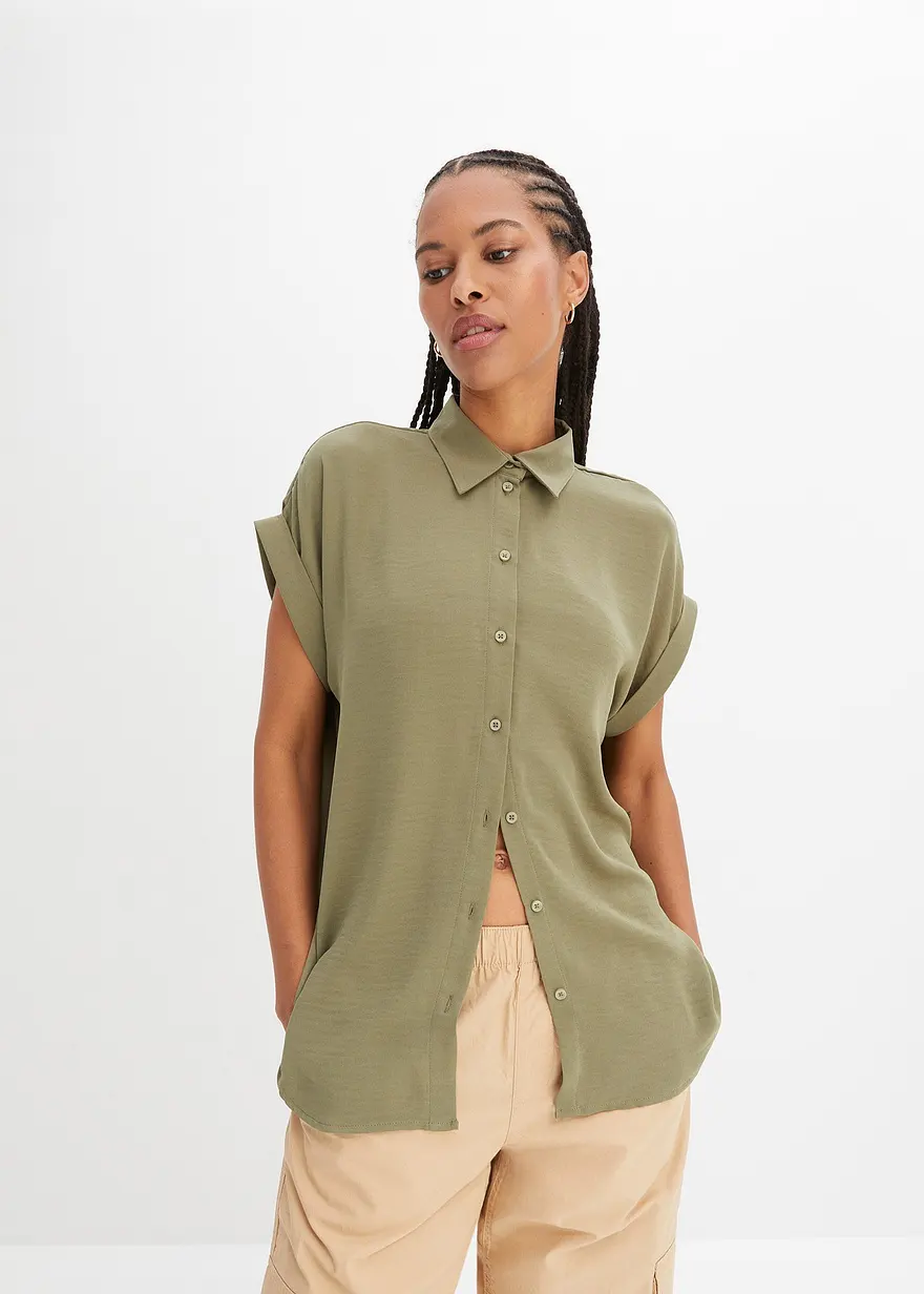 Kurzarmbluse mit recyceltem Polyester