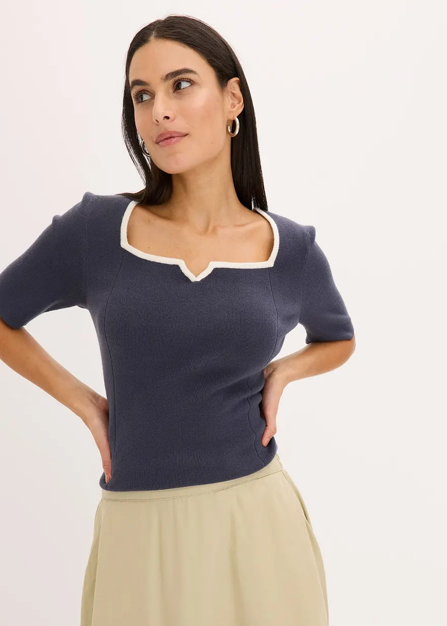 Feinstrickpullover mit Kontrastblende