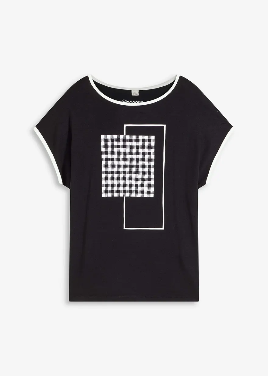 Shirt mit platziertem Druck und Kontrast Piping