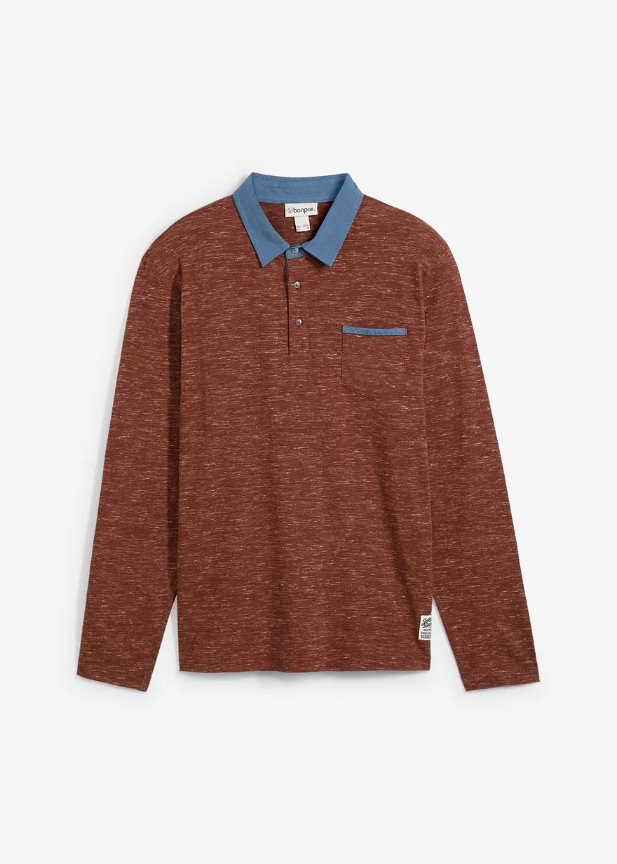 Poloshirt mit gewebtem Kragen, Langarm