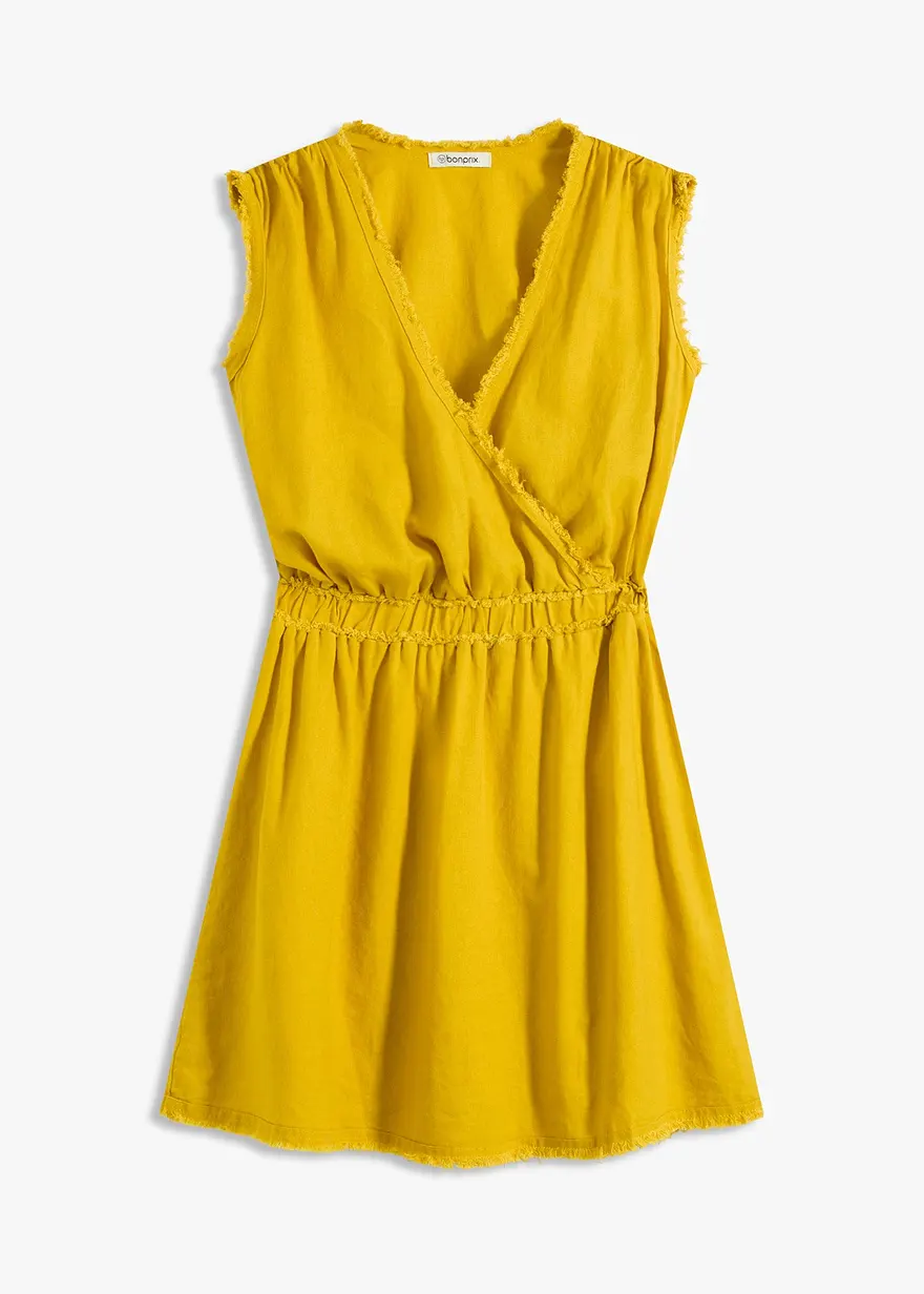 Kleid mit Fransendetail und Leinenanteil