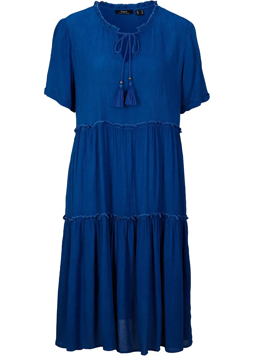 Knieumspielendes Viskose-Crinkle-Kleid mit Ausschnittdetail
