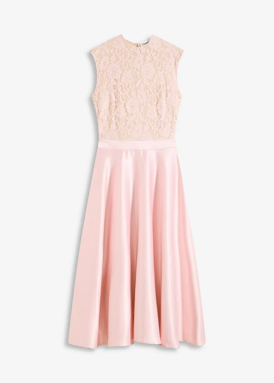 Midikleid aus glänzendem Satin mit Spitze