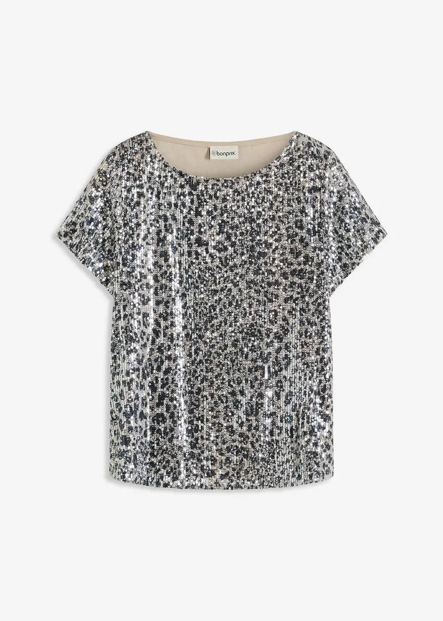 Pailettenshirt mit Leopardenmuster