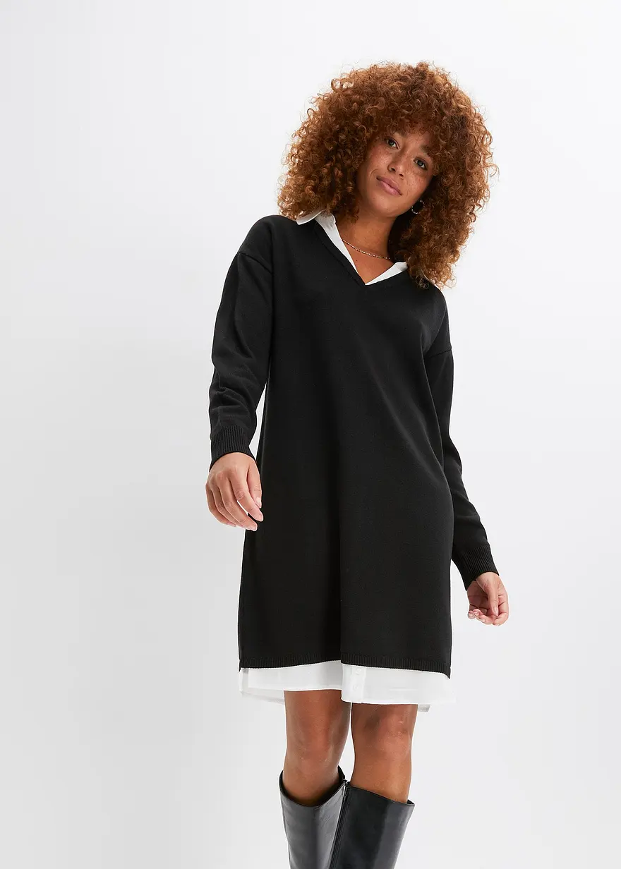 Strickkleid mit Blusen-Einsatz