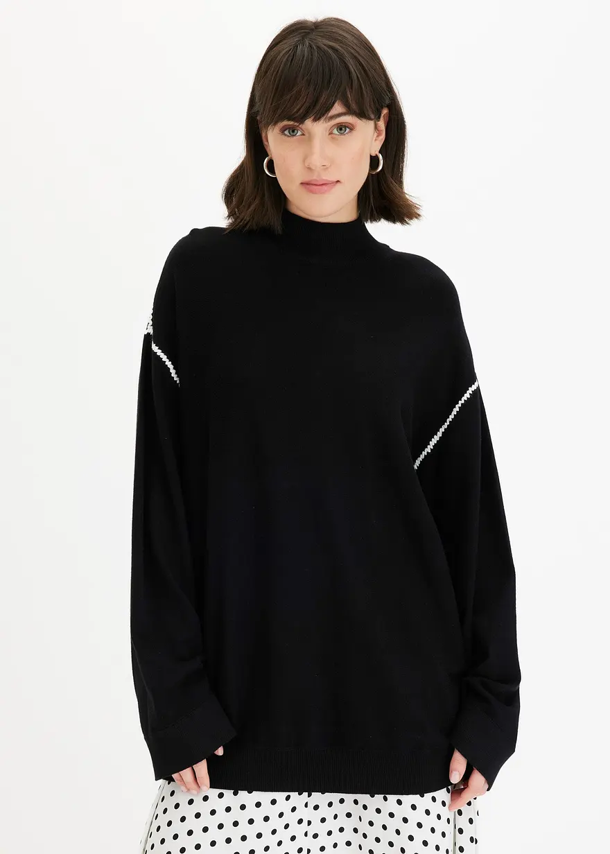 Boxy-Pullover mit Zierstich aus Viskose-Mix