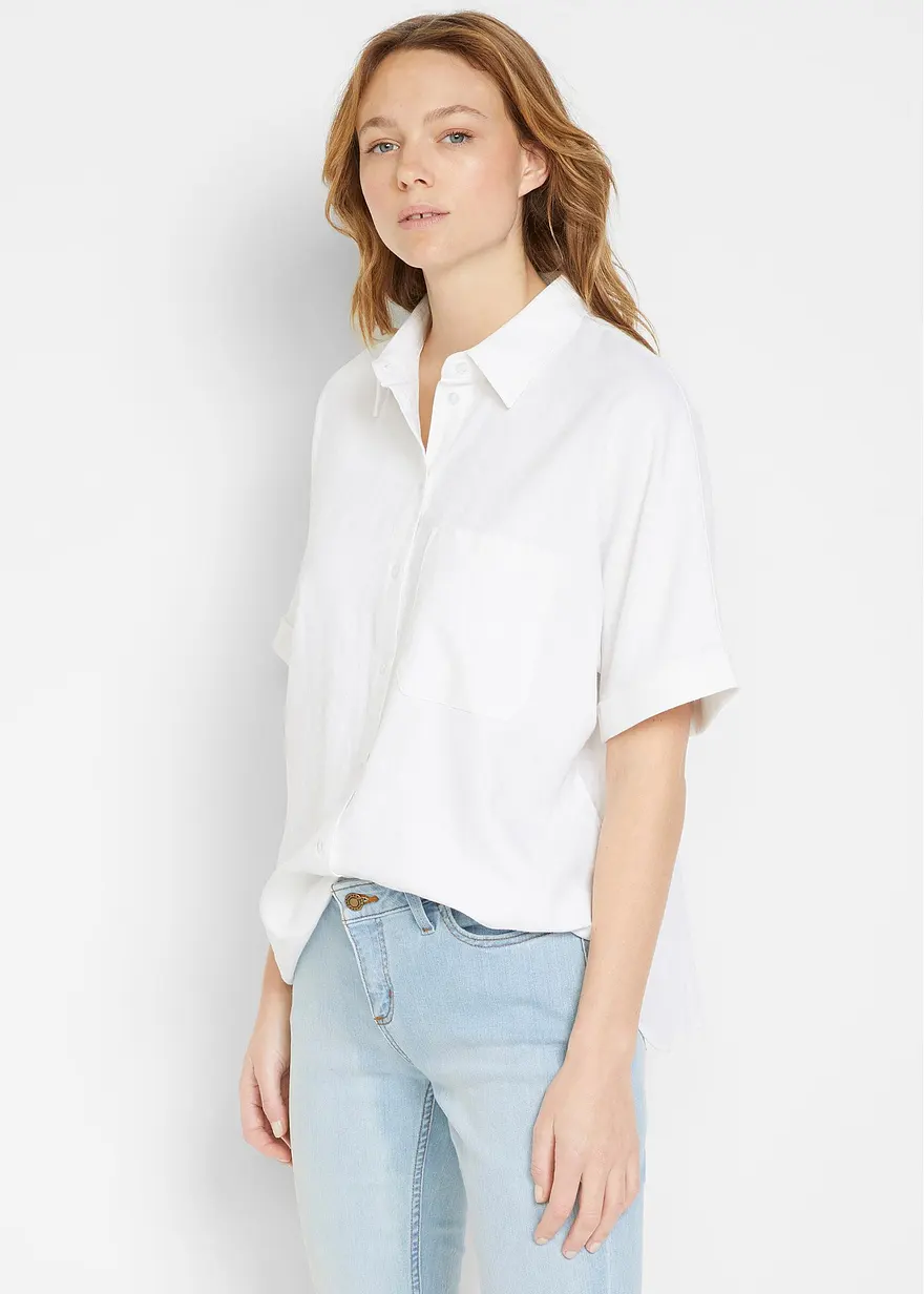 Oversize Halbarmbluse mit Leinen
