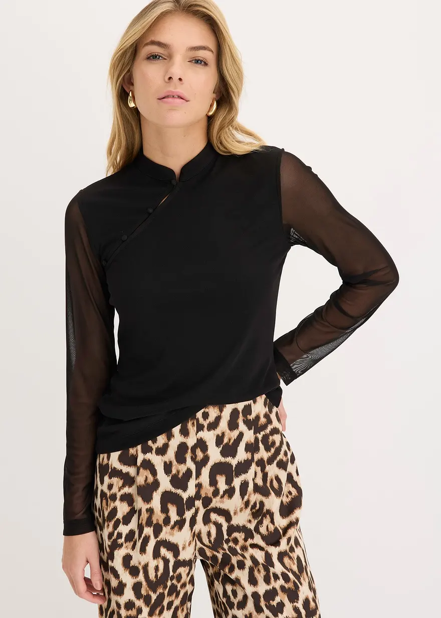 Mesh-Shirt mit Knöpfen