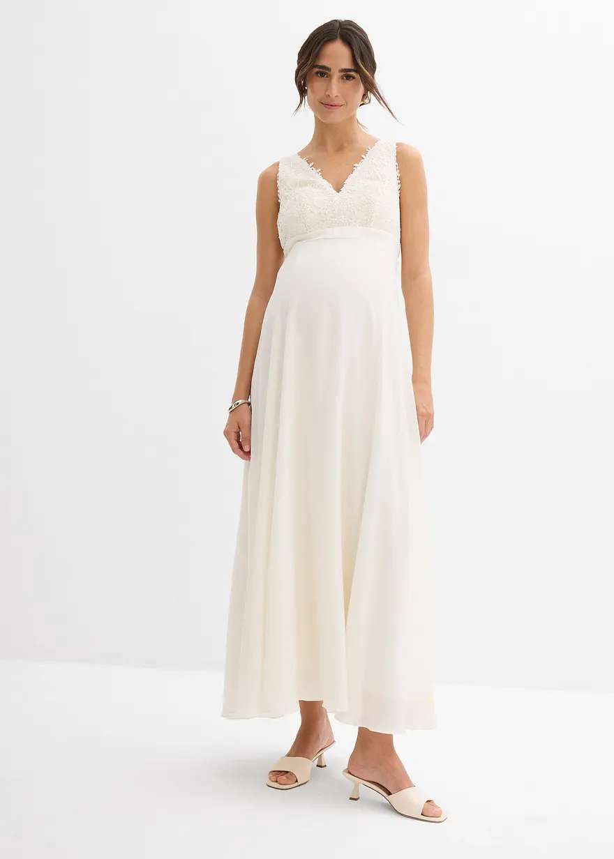 Umstands-Hochzeitskleid aus Spitze, Satin und Georgette