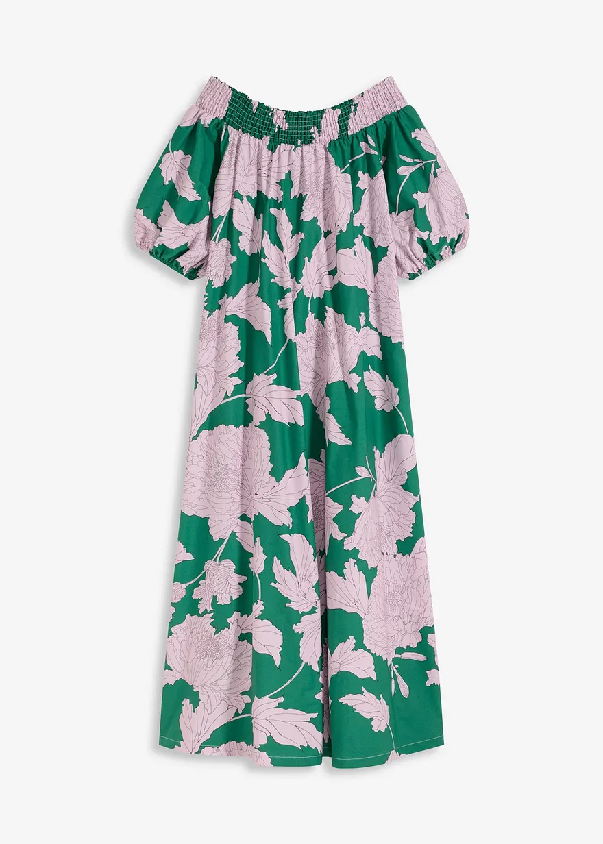 bedrucktes Carmen-Kleid aus reiner Baumwolle