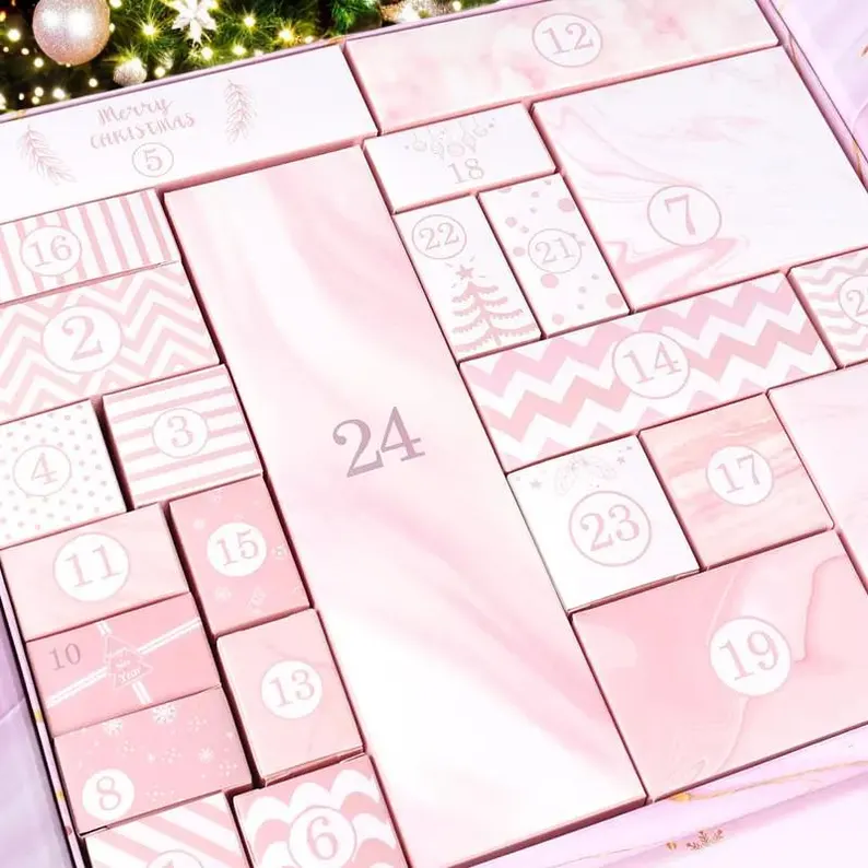 Pink Marble Advent Calendar 2025 24-Day Christmas Countdown Box