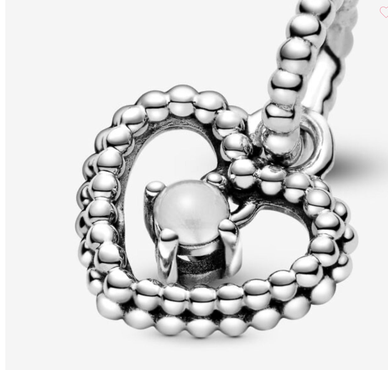 Milky White Beaded Heart Dangle Charm (April)
