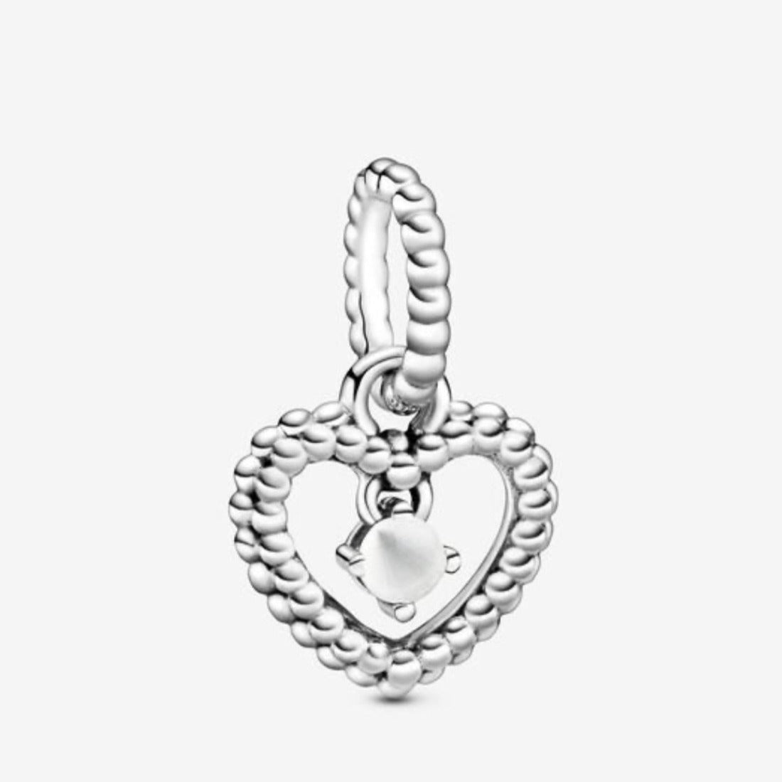 Milky White Beaded Heart Dangle Charm (April)
